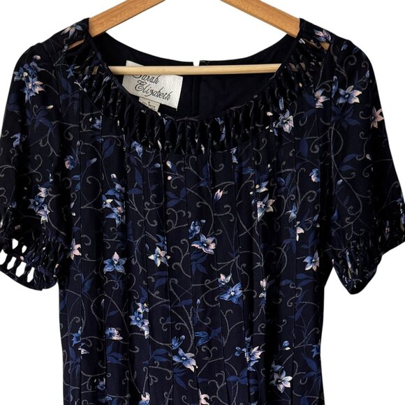 Vintage Sarah Elizabeth Dress 6 Maxi Floral Open Work Detail Waist Tie Cottage - Picture 3 of 16